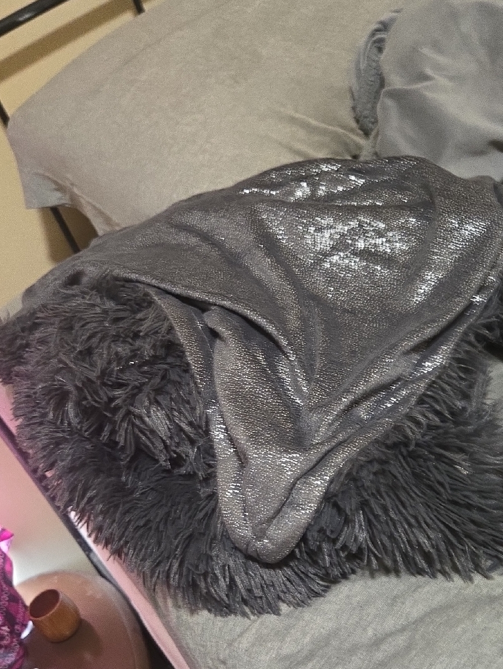 Target Gray Shag Accent Pillow with Shimmery Cover
